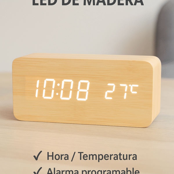 🕰️ RELOJ DESPERTADOR LED DE MADERA – Diseño minimalista, estilo natural 🌿